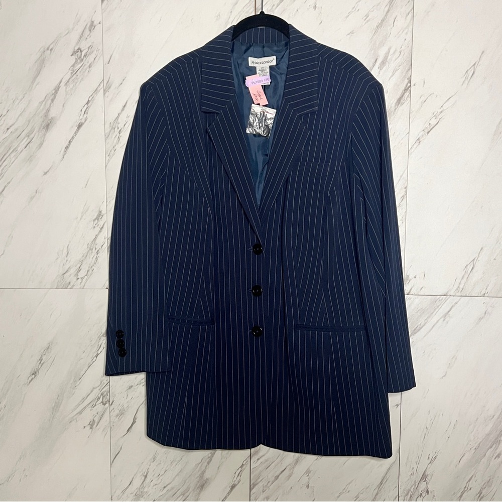 Jessica London Navy Pinstripe Blazer SZ 20 - Picture 3 of 7